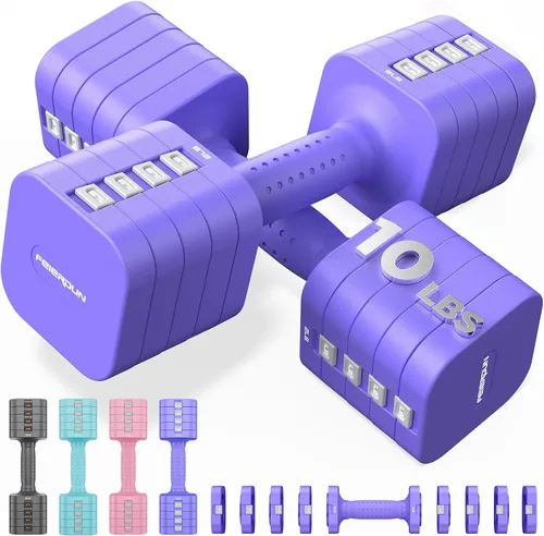 Vista 13 de FEIERDUN DB3 - Juego de mancuernas ajustables 5 en 1, 6 libras/10 libras, pesas ajustables para mujeres en casa, pesas de mano estables de doble