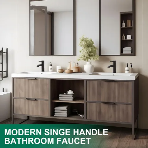 Vista 7 de VOTON Grifo de Baño Negro de Una Sola Manija Grifo de Lavabo de Baño Negro Mate Grifo de Lavabo RV para Recipiente de Baño 1 o 3 Agujeros con Placa