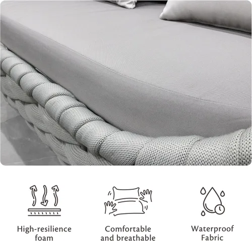 Vista 6 de Juego de 4 piezas de sofá de aluminio para exteriores e interiores, juego de muebles de patio moderno con cojín suave y mesa auxiliar para balcón