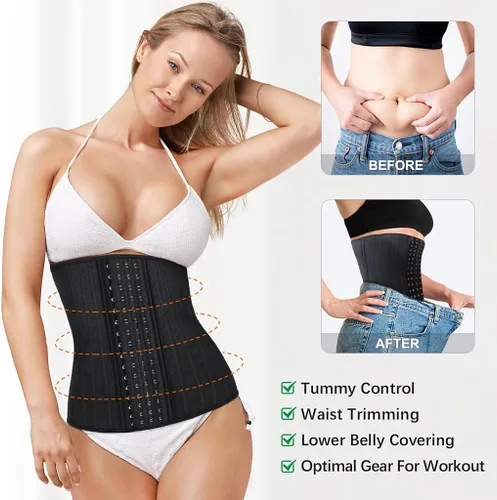 Vista 7 de Entrenador de cintura para mujer, corsé de látex para debajo del busto, faja deportiva con huesos de acero