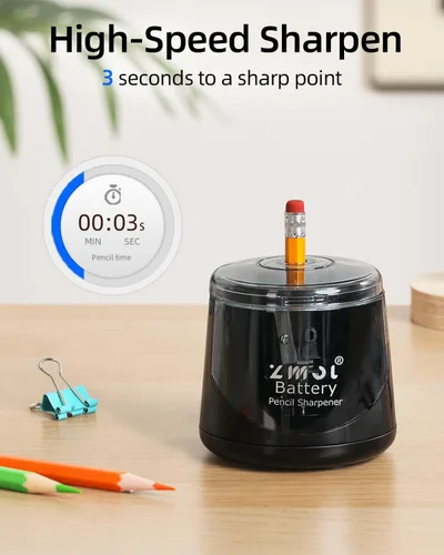 Vista 5 de Zmol Sacapuntas eléctrico a pilas, pequeño sacapuntas portátiles para lápices de colores para niños, afilado rápido, adecuado para lápices del núm.