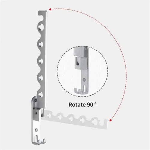 Vista 5 de Colgador de ropa plegable montado en la pared Perchero retráctil (D)