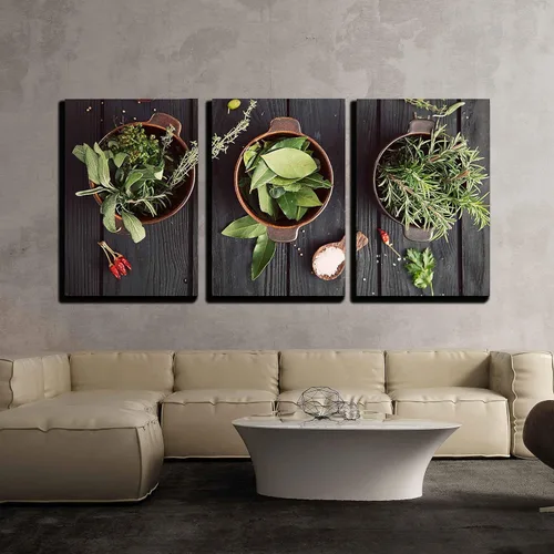 Vista 118 de wall26 Lienzo enmarcado para pared, juego de arte de hierbas, verduras y condimentos en madera, alimentos, fotografía cultural, realismo, paisaje