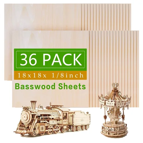 Vista 11 de Paquete de 36 hojas de madera de tilo, tablero de madera contrachapada de 1/8 de pulgada sin terminar, madera de 3 mm para corte por láser, tablas