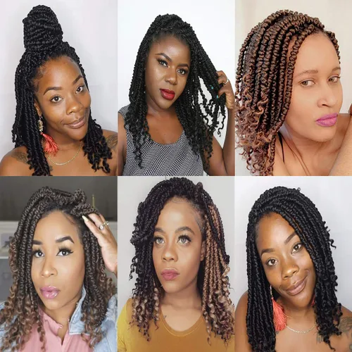 Vista 7 de Pelo de ganchillo senegalés pre primavera trenzado para mujeres negras, pelo sintético Passion Twist trenzado, pelo corto de 12 pulgadas rizado #1B