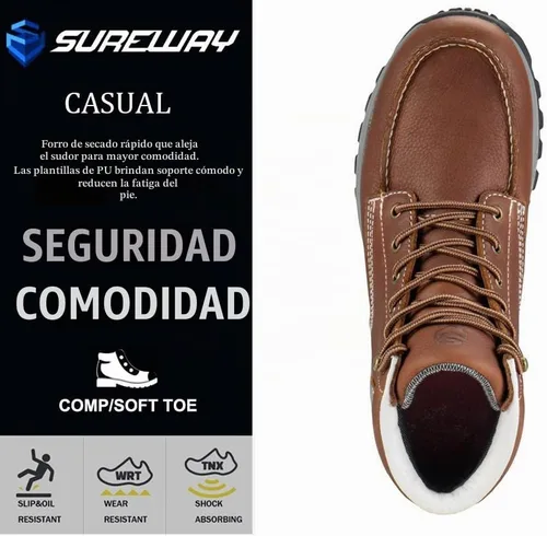 Vista 4 de SUREWAY Men's Moc Toe Soft/Composite Toe Leather Safety Work Boots Punta Compuesta Marrón