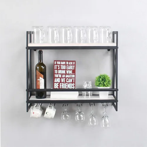 Vista 15 de MBQQ Estantes de vino rústicos montados en la pared con soporte para vidrio de 6 vástagos, estante de vino industrial de metal de 23.6 pulgadas