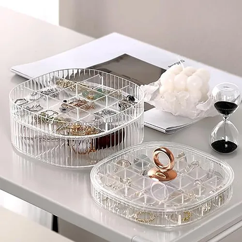 Vista 4 de Joyero, organizador de joyas de acrílico de 3 capas con asa, cajas de joyería transparentes para mujeres y niñas, organizador de maquillaje, soporte