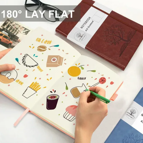 Vista 5 de Daofary Cuaderno de puntos con soporte para bolígrafo, cuaderno de cuadrícula de puntos A5 con 160 páginas, papel grueso de 2.95 oz/yd², diario