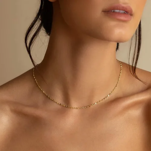 Vista 3 de Delicado collar de cadena para mujer, chapado en oro de 18 quilates, gargantilla de disco de moneda, collar simple de cadena trenzada con cuentas