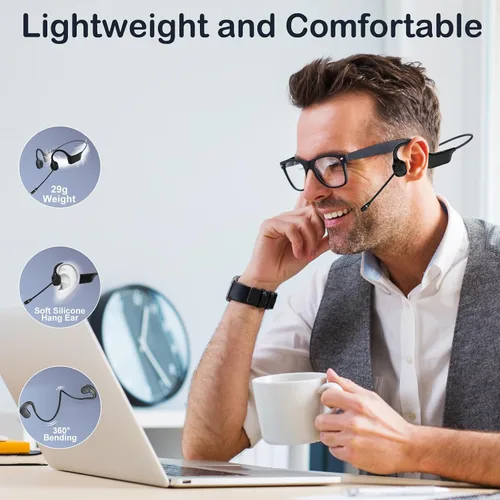 Vista 2 de Meetings - Auriculares abiertos con micrófono giratorio con cancelación de ruido, conducción ósea Bluetooth 5.4 con silencio de un solo toque