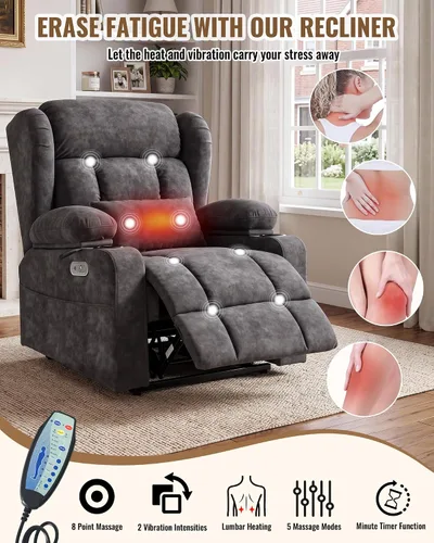 Vista 7 de Silla reclinable Power Rocker de gran tamaño, sofá reclinable eléctrico de Gris