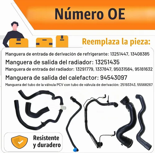 Vista 2 de 13251447 Kit de manguera de refrigerante y calentador para Chevy Cruze 1.4L 11-16 6PCS