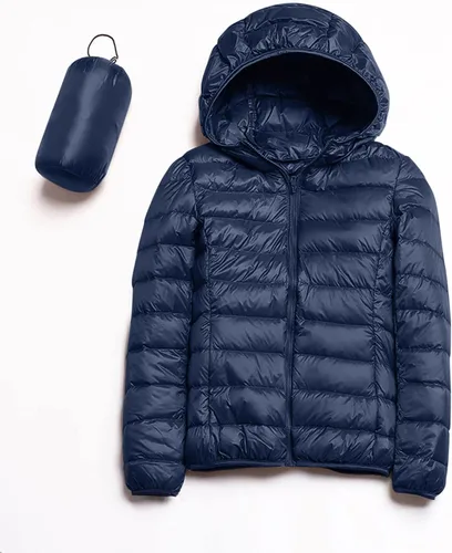 Vista 4 de Chaqueta acolchada ligera para mujer, abrigo de plumón corto con cremallera y capucha para invierno 2023