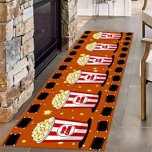 Vista 9 de Alfombra retro de cine en casa, 1.3 x 7 pies, patrón clásico de tablilla negra y carrete de película, alfombra decorativa antideslizante para sala