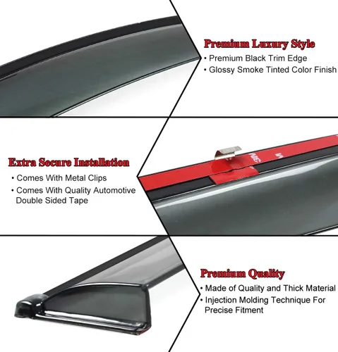 Vista 3 de Visera protectora contra la lluvia con borde negro, adhesiva, tintada con humo, compatible con Honda Civic 4 puertas, Sedán, 2016-2021