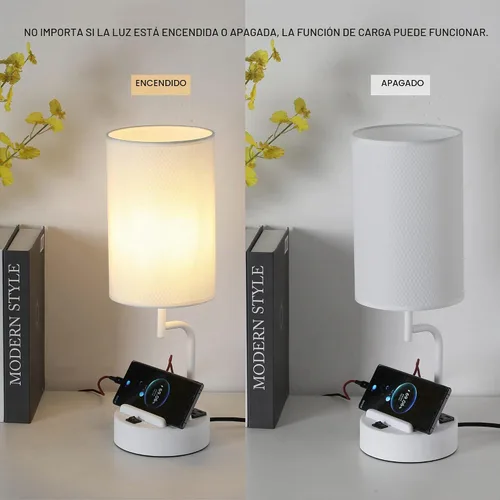 Vista 4 de Dreamholder - 2 lámparas de mesa con 3 puertos de carga USB, moderna lámpara de escritorio con toma de corriente alterna y soportes para teléfono