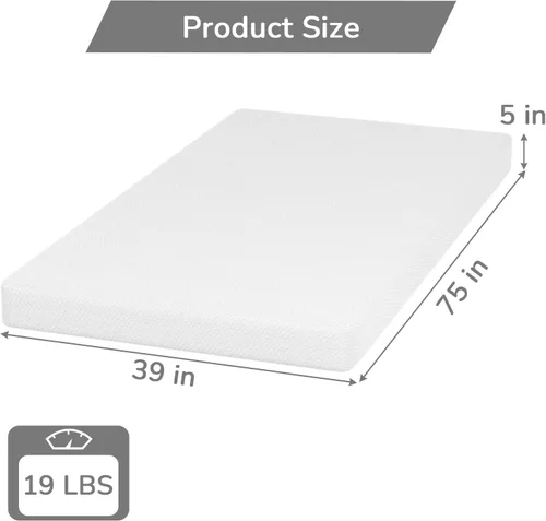 Vista 2 de PayLessHere Colchón individual 5 pulgadas Espuma viscoelástica con gel de té verde Sensación medianamente firme Viene en una caja Con