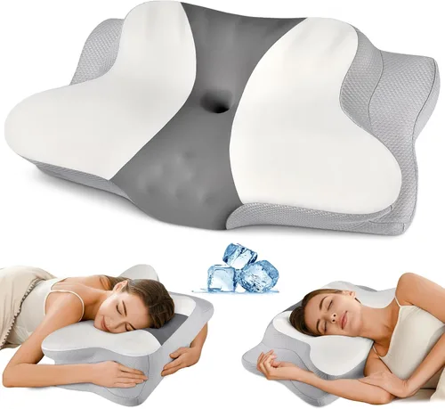 Vista 8 de Almohada cervical para el cuello para aliviar el dolor, almohadas ergonómicas de espuma viscoelástica para dormir, almohada refrescante para dormir