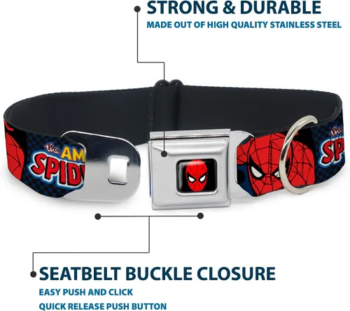 Vista 4 de Buckle-Down Collar de perro hebilla de cinturón de seguridad Amazing Spider Man, multicolor, 1.5 pulgadas de ancho - se adapta a cuello de 13-18