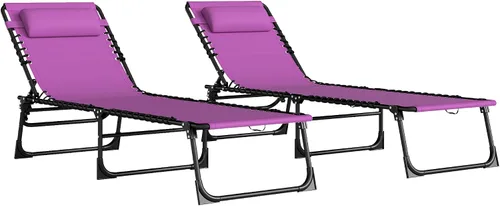 Vista 4 de Folding Chaise Lounge Pool Chairs, 2-Pack, 4-Position Reclining, Purple