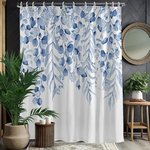 Vista 20 de KAIRA Cortina de ducha de eucalipto negro con diseño clásico y moderno, hojas de plantas de acuarela con diseño floral, decoración de baño, 72 x 72
