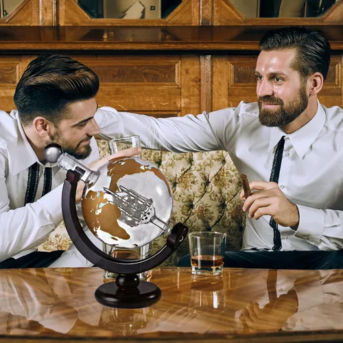 Vista 8 de Juego de regalo de globo de whisky, bandeja de base rica, dispensador de whisky dorado, tapón hermético para vino, bourbon, brandy, jugo, agua