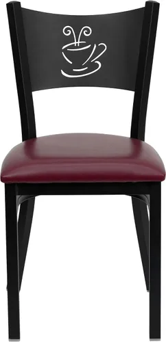 Vista 5 de Flash Furniture HERCULES Series Silla de restaurante de metal con respaldo de café negro - Asiento de vinilo burdeos Asiento de vinilo borgoña/marco