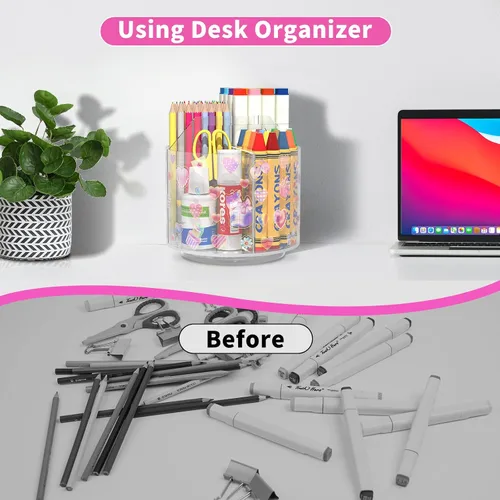 Vista 6 de Wawocs Organizador de Lápices de Acrílico para Escritorio 4 Compartimentos con Pegatina de Bricolaje Adhesiva, Organizador de Suministros de Arte