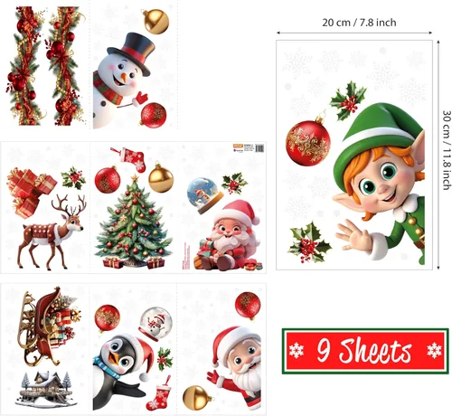 Vista 4 de WALPLUS Adhesivos de Navidad para Ventana - Decoraciones de Liquidación, de Doble Cara, Reutilizables, Despegar y Pegar, Extraíbles para Vidrio