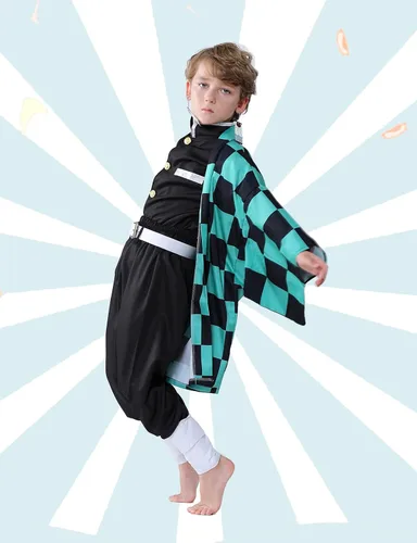 Vista 6 de Hotiego Tanjir Kamado Cosplay Costume Demon Cosplay Outfits Cape Anime Costume Halloween Costumes for Boys Girls