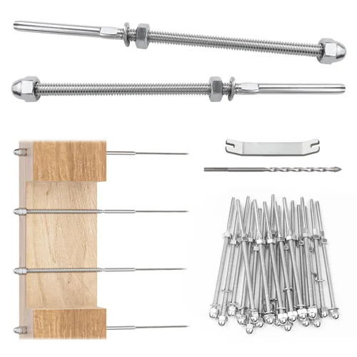 Vista 11 de Muzata Paquete de 10 accesorios de barandilla de cable negro de 1/8 pulgadas, tensor roscado a mano para poste de metal de 2 x 2 pulgadas, sistema