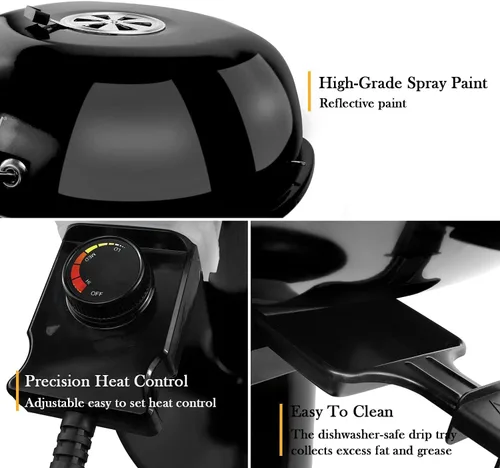 Vista 4 de Techwood - Parrilla eléctrica de 1600W para interiores y exteriores, parrilla eléctrica para barbacoa, parrilla portátil extraíble de pie, negra