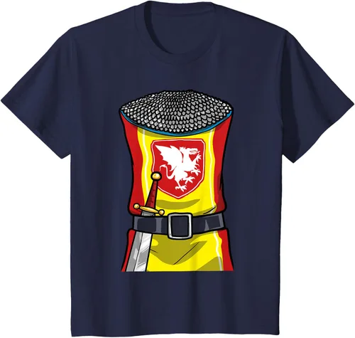 Vista 65 de Disfraz medieval de caballero de Halloween, camiseta para niños con espada de armadura, Negro, S