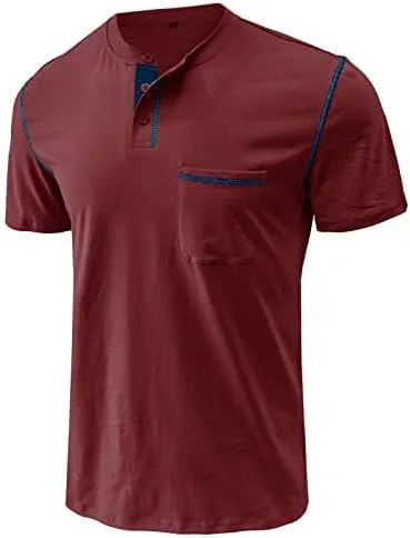 Vista 3 de M&F EVENMINE Mens Fashion Casual Front Placket Basic Short Sleeve Henley T-Shirts Button Cotton Pocket Tee