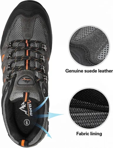 Vista 3 de NORTIV 8 Zapatos de senderismo impermeables para hombre, zapatos de senderismo de cuero para exteriores, senderismo, camping, caminata
