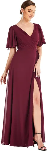 Vista 3 de Ever-Pretty Vestidos de noche de gasa para mujer, con cuello en V, mangas con volantes, abertura lateral, longitud al suelo, 0300A