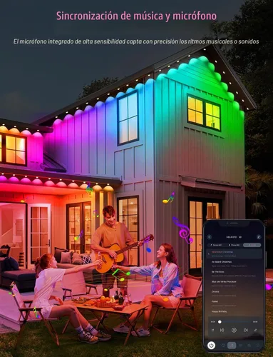 Vista 2 de BSGlobal 100 pies de luces exteriores permanentes, 60 luces LED RGB e IC inteligentes para aleros con control por aplicación/remoto, 209 modos