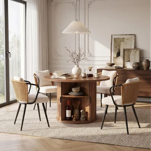 Vista 60 de Miereirl Moderno juego de comedor de 5 piezas para mesa redonda de madera de 4,31.5 pulgadas con estante de almacenamiento semiabierto y puerta