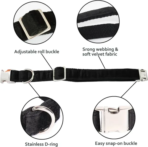 Vista 3 de Bubblepup Collar de terciopelo para perro, collar suave para perros pequeños, medianos y grandes
