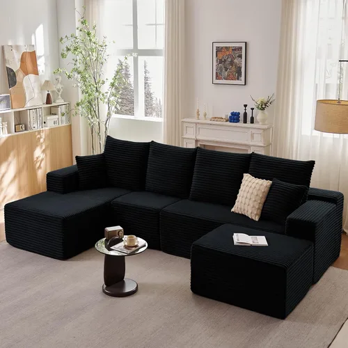 Vista 59 de Lakifun Sofá en Forma de L de 107" con Otomana, Seccional Modular Moderno Sofá Cómodo en Forma de U Nube, Asiento Profundo, Chaise Longue Cama