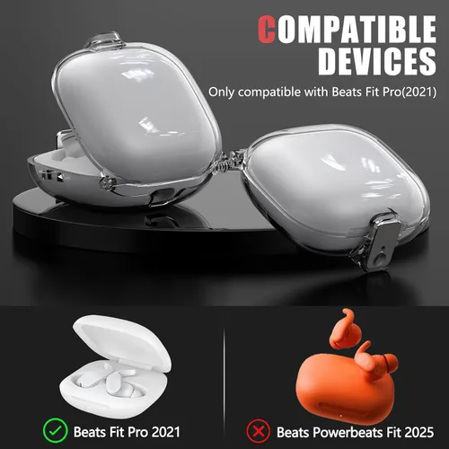Vista 2 de Inesore para Beats Fit Pro con funda de bloqueo de seguridad (transparente) Safety Lock Design Prevents Loss; Clear Anti-Yellow PC Shell; 3-in-1