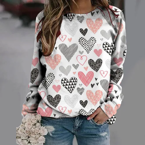 Vista 2 de Sudadera de manga larga con estampado de leopardo y corazón para mujer, para el día de San Valentín, sin botones, para niñas, regalos