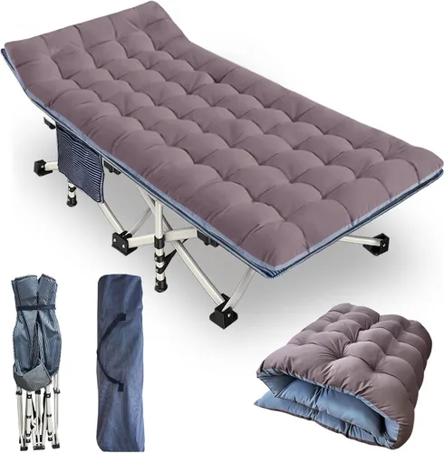 Vista 7 de Paquete de 2 catres de camping con colchón, catres cómodos para catres de dormir para adultos, cama plegable de doble capa Oxford, fácil
