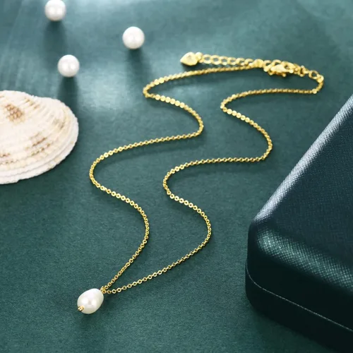 Vista 7 de BRAYEG Collar de perlas de oro de 14 quilates para mujer, delicados collares con colgante de perlas de oro ajustables simples collares de perlas