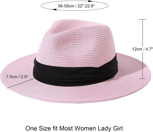Vista 16 de Lanzom - Sombrero de paja playero para mujer, de ala ancha, plegable, estilo Fedora, UPF50+