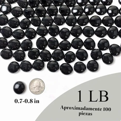 Vista 2 de FANTIAN 1 libra de mármoles de vidrio negro para jarrón, 100 piezas de cuentas de vidrio plano negro, guijarros decorativos para relleno