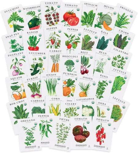 Vista 7 de Sereniseed Semillas de Verduras Certificadas Orgánicas (Paquete de 10) – Sin GMO, Polinización Abierta - Albahaca, Guisantes, Brócoli, Frijol