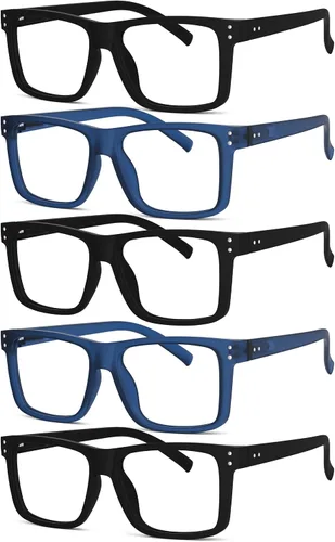 Vista 12 de Eyekepper - Pack de 5 gafas de gran tamaño con montura cuadrada, grandes, para hombres y mujeres - 3 negras y 2 negro-transparente +0.00