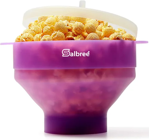 Vista 26 de La máquina original de palomitas de maíz Salbree plegable de silicona para microondas, recipiente microondas con capacidad para 16 tazas, utiliza